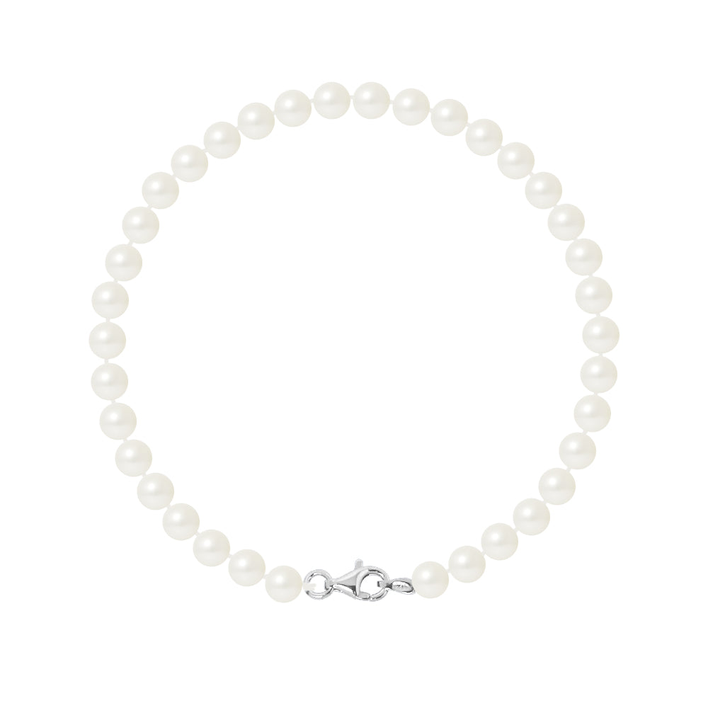 Bracelet avec Perles de Culture Ronde Blanche et fermoir en argent 925/1000