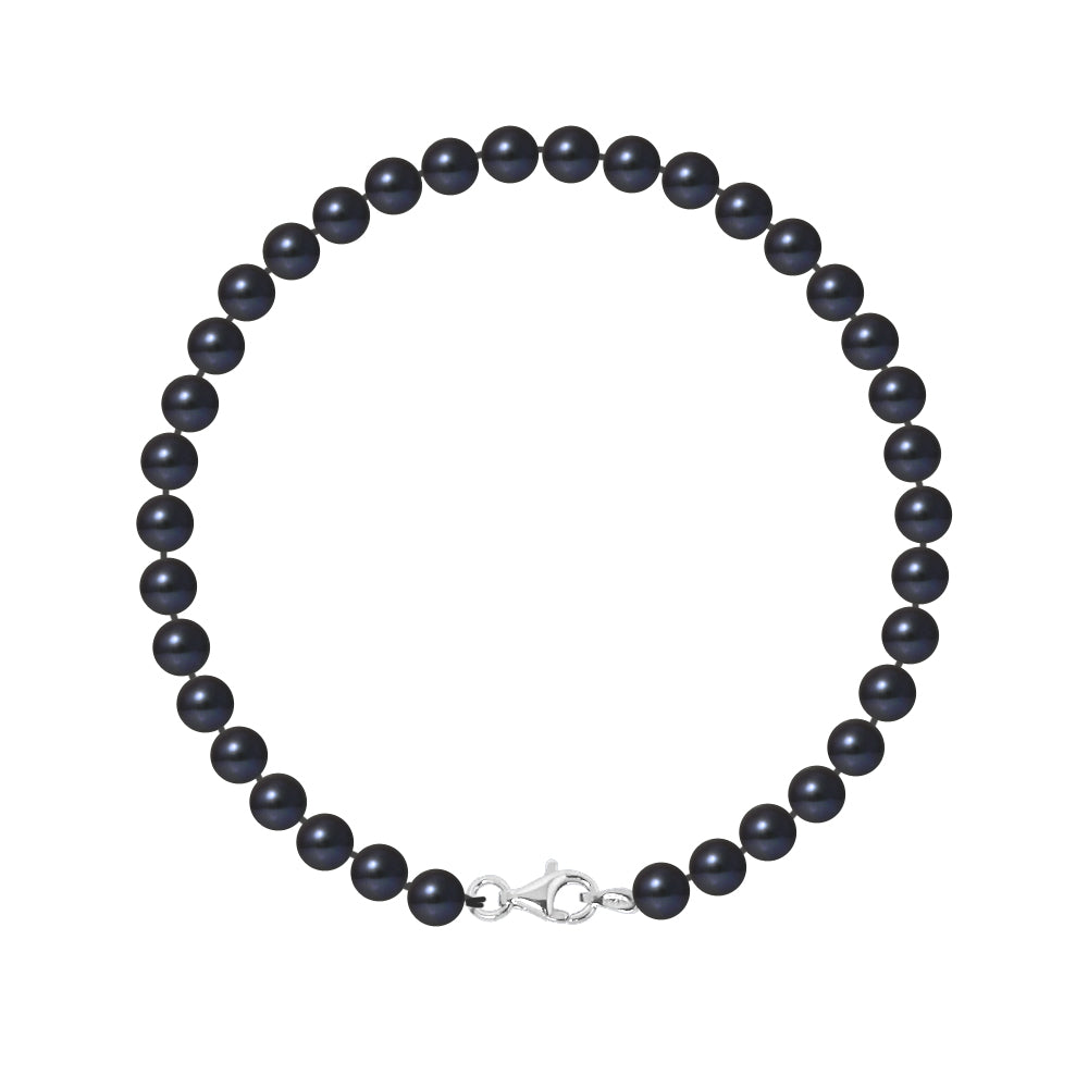 Bracelet avec Perles de Culture Ronde Noire et fermoir en argent 925/1000