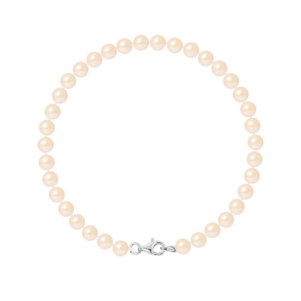 Bracelet avec Perles de Culture Ronde Rose et fermoir en argent 925/1000