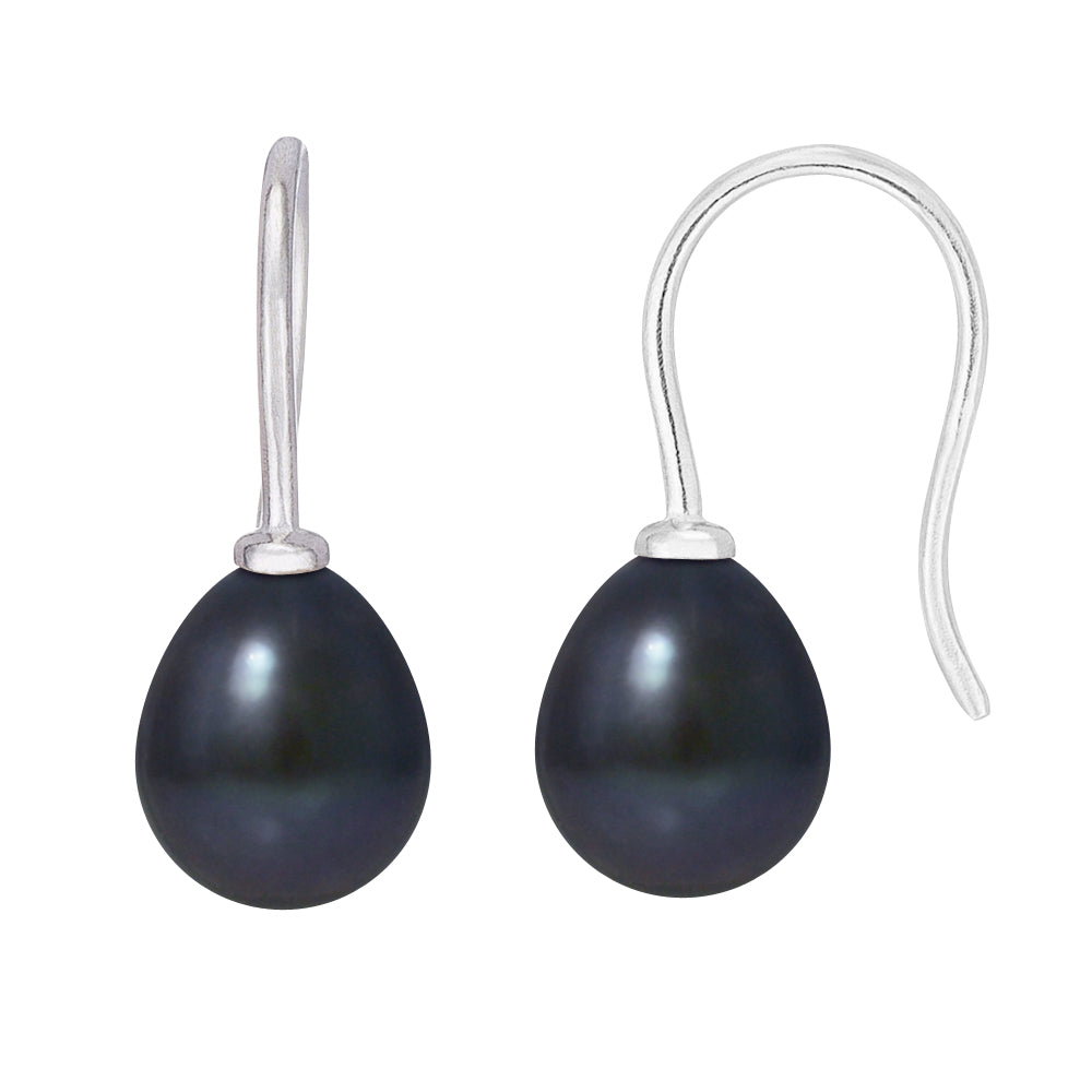 Boucles d'Oreilles en Argent 925/1000 avec Perles de Culture Noire