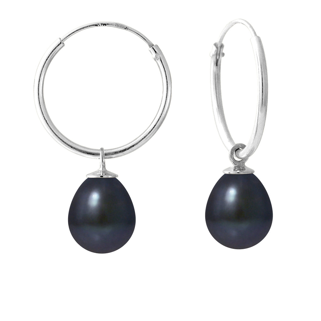 Boucles d'Oreilles en Argent 925/1000 avec Perles de Culture Noire.
