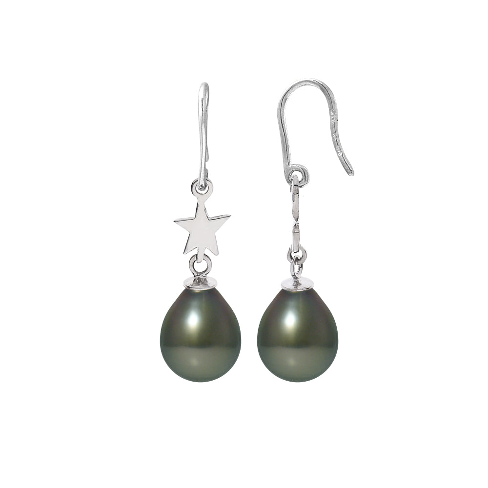 Boucles d’oreilles étoile en argent 925/1000 avec perles de culture de Tahiti
