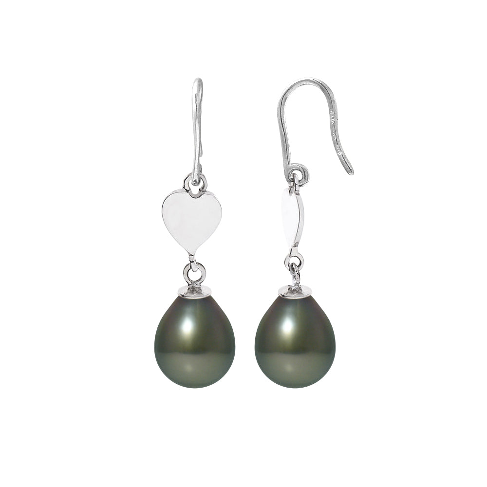Boucles d’oreilles cœur en argent 925/1000 avec perles de culture de Tahiti