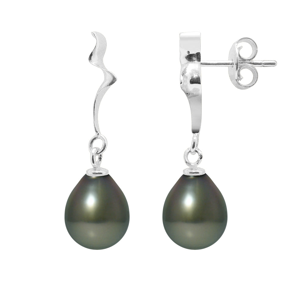 Boucles d’oreilles ondulées en argent 925/1000 avec perles de culture de Tahiti