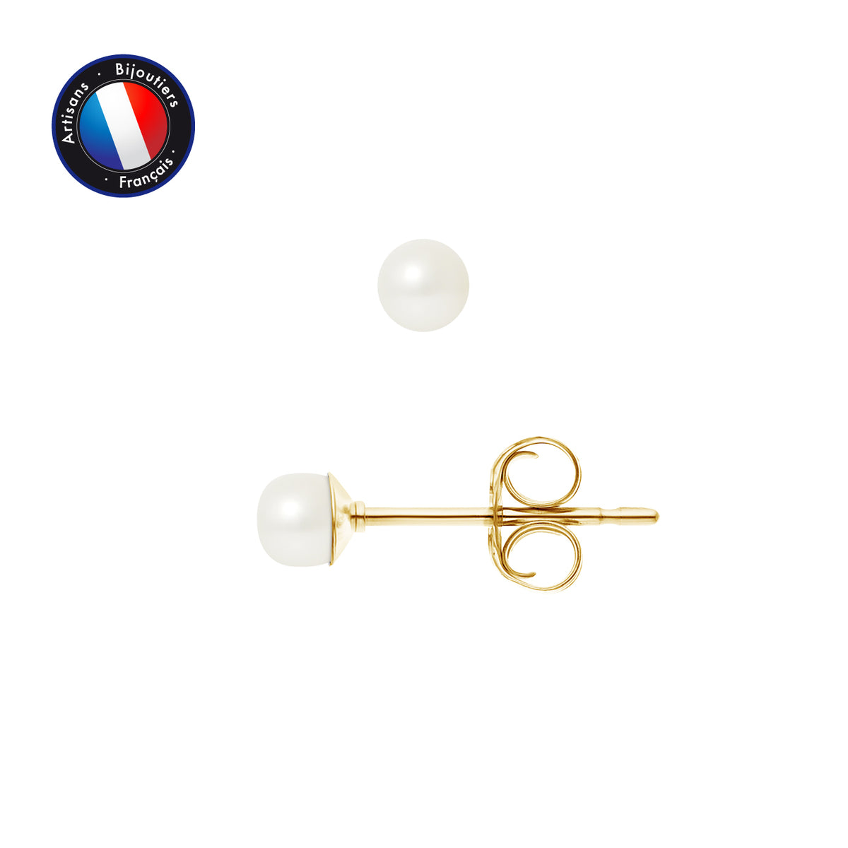 Boucle d'Oreilles en Or Jaune 9 Carats avec Perle de Culture Blanche.
