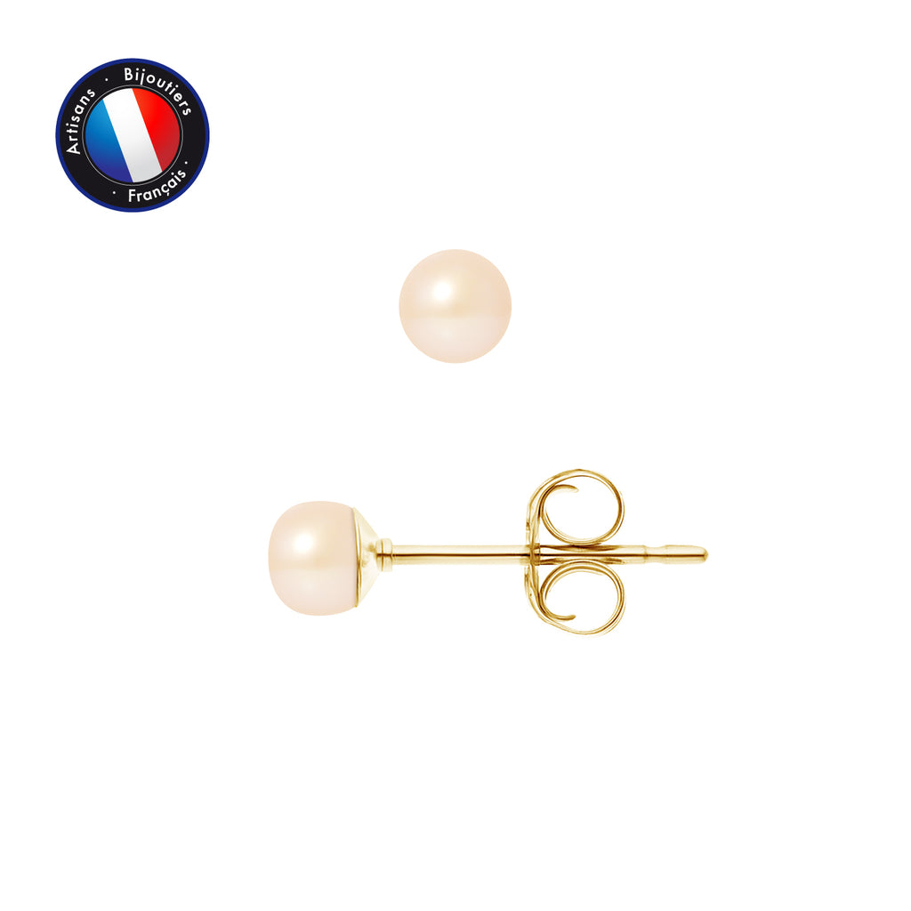 Boucle d'Oreilles en Or Jaune 9 Carats avec Perles de Culture Rose.