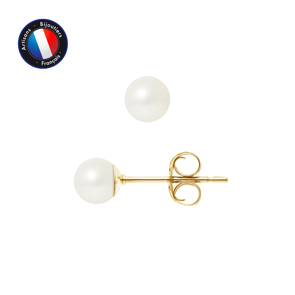 Boucle d'Oreilles en Or Jaune 9 Carats avec Perles de Culture Blanche