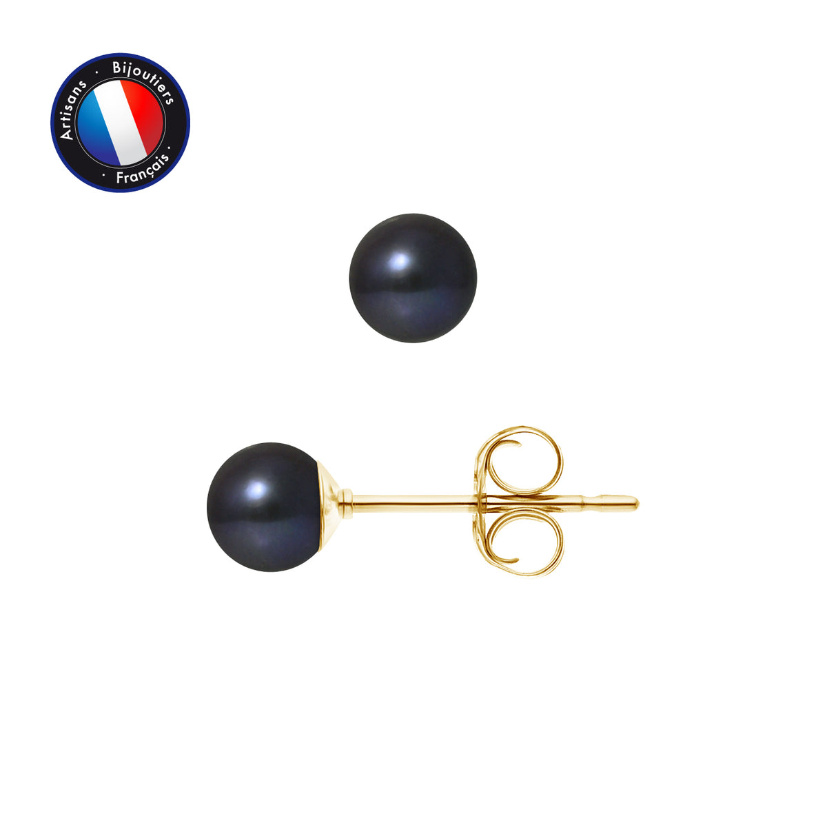 Boucle d'Oreilles en Or Jaune 9 Carats avec Perles de Culture Noire