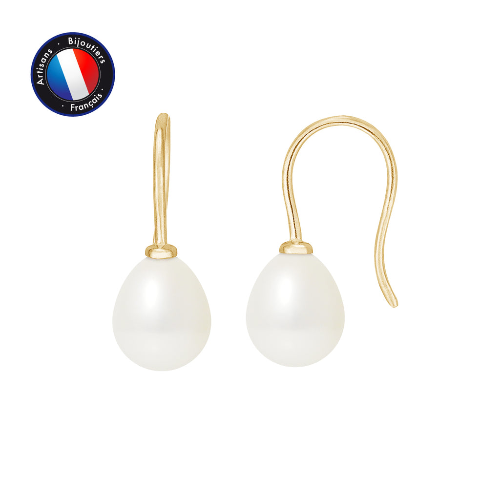 Boucle d'Oreilles en Or Jaune 9 Carats avec Perle de Culture Blanche.