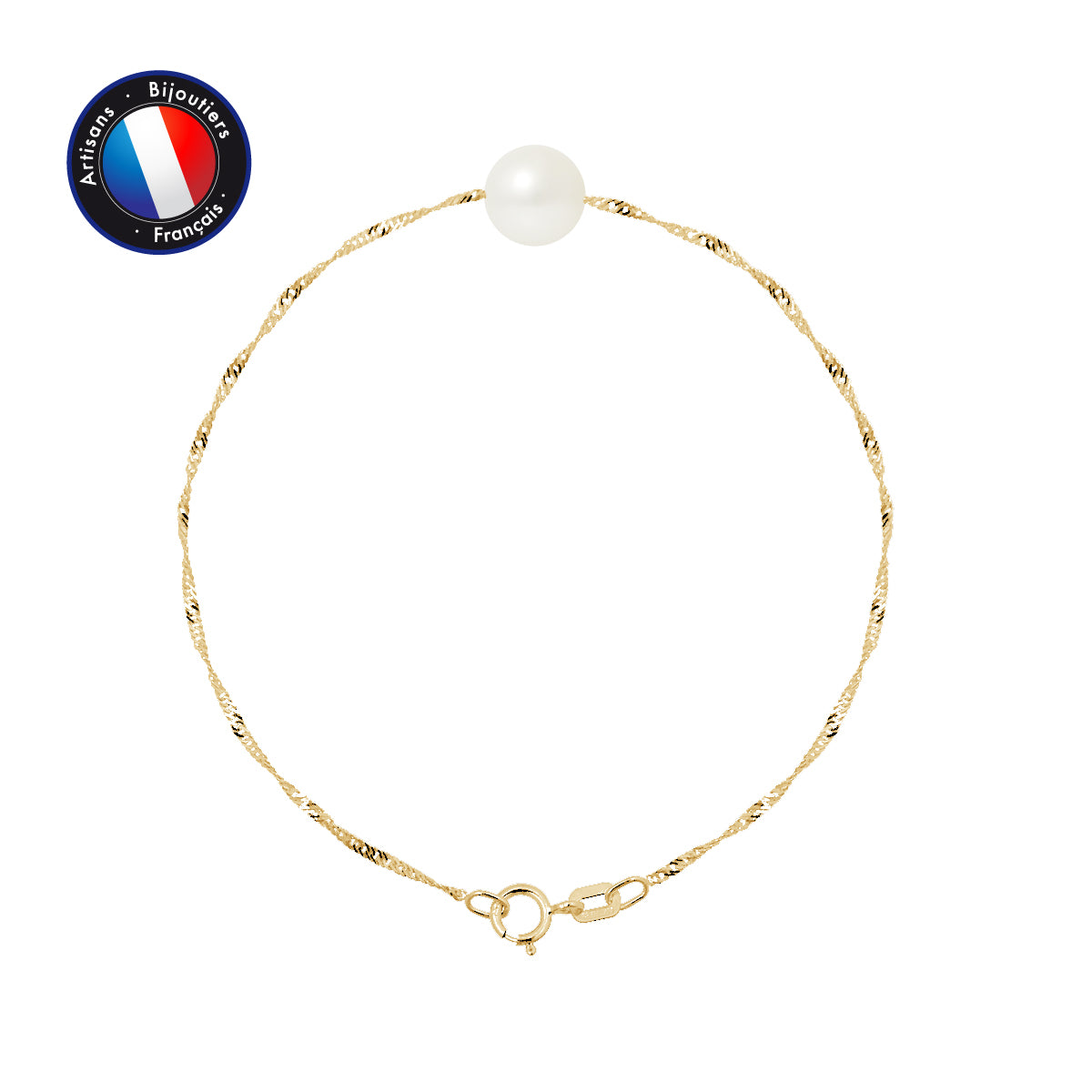 Bracelet en Or Jaune 9 Carast avec Perle de Culture Blanche.