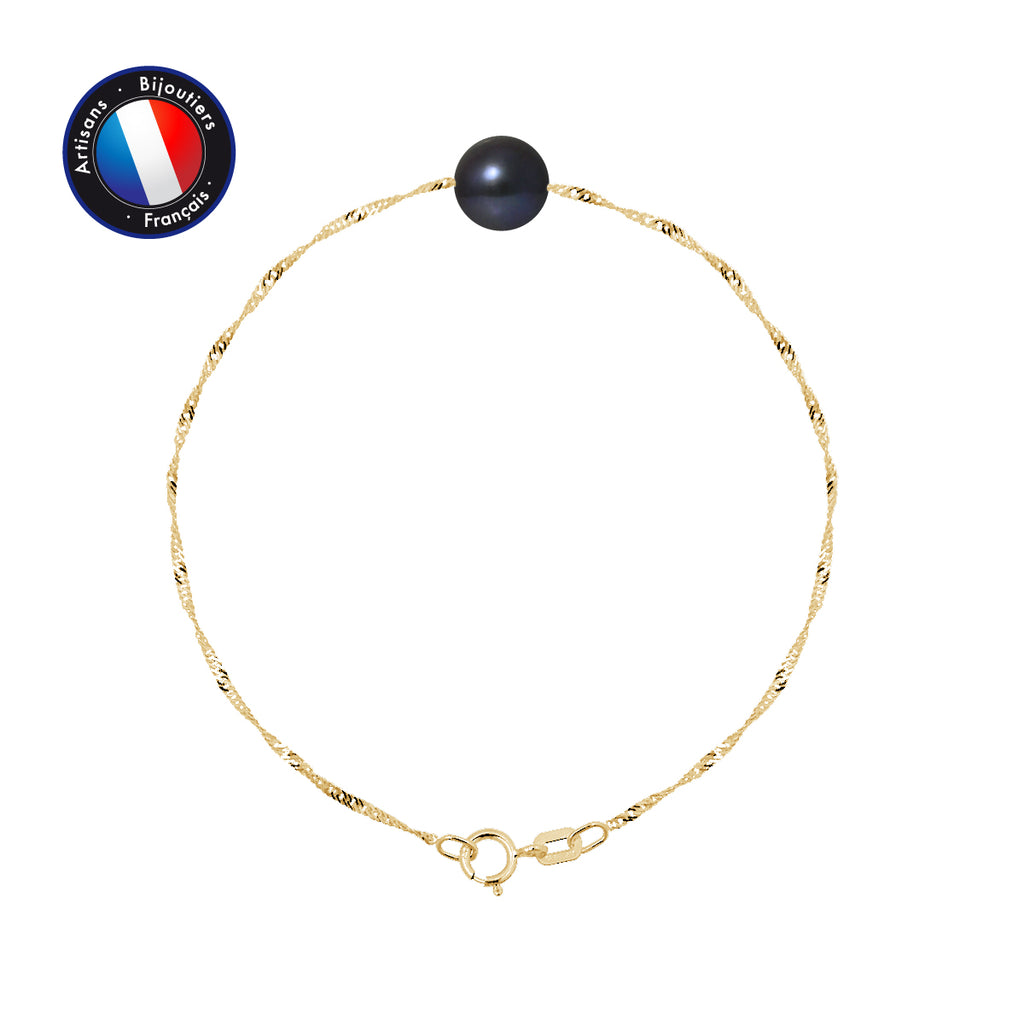 Bracelet en Or Jaune 9 Carats avec Perle de Culture Noire.