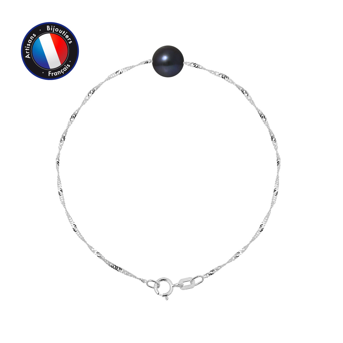 Bracelet en Or Blanc 9 Carats avec Perle de Culture Noire.