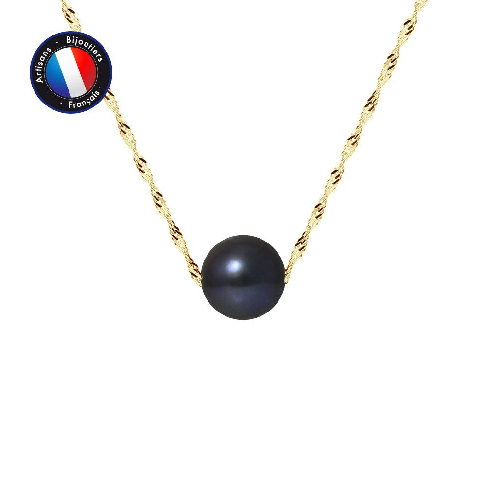 Collier en Or Jaune 9 Carats avec Perles de Culture Noire