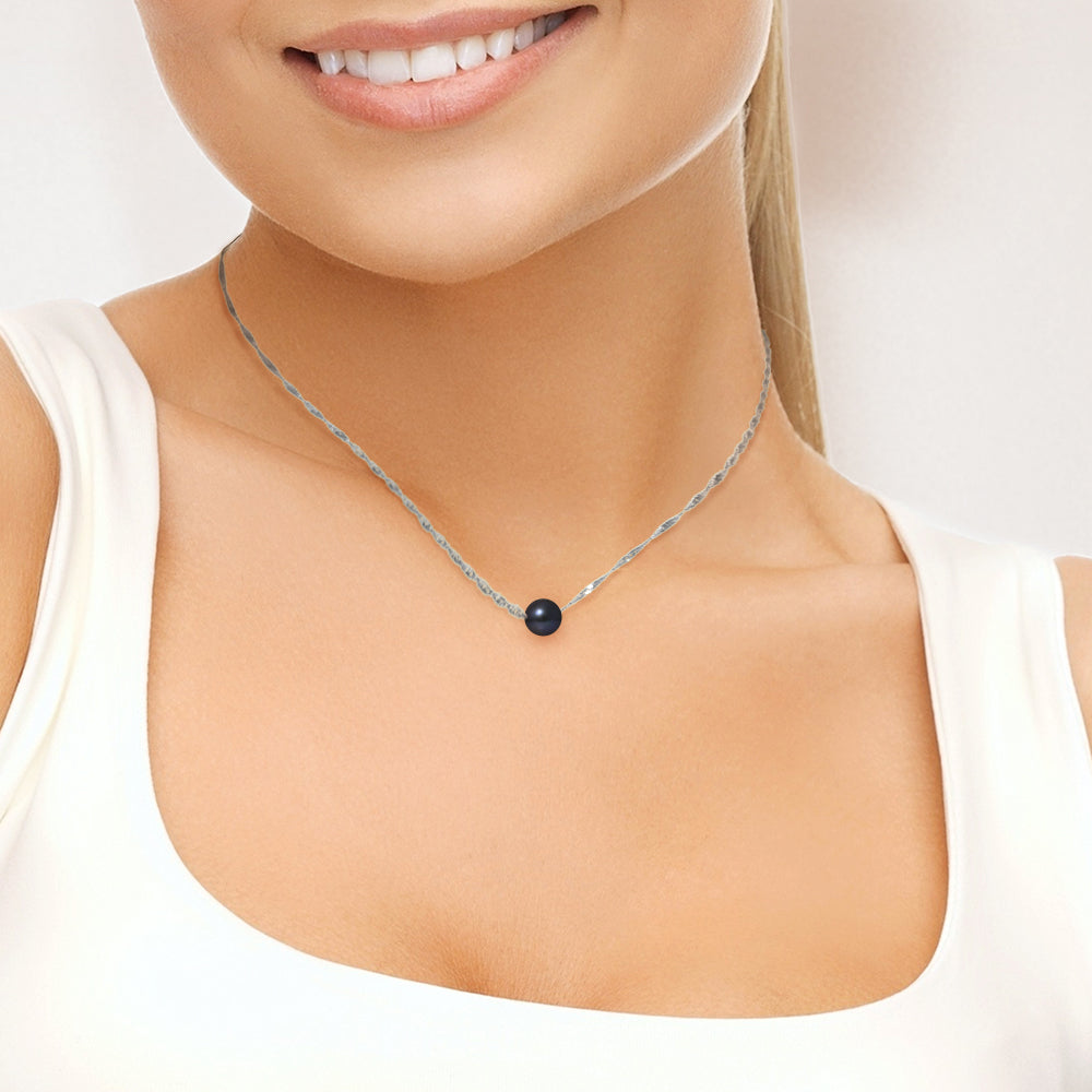 Collier en Or Blanc 9 Carats avec Perles de Culture Noire