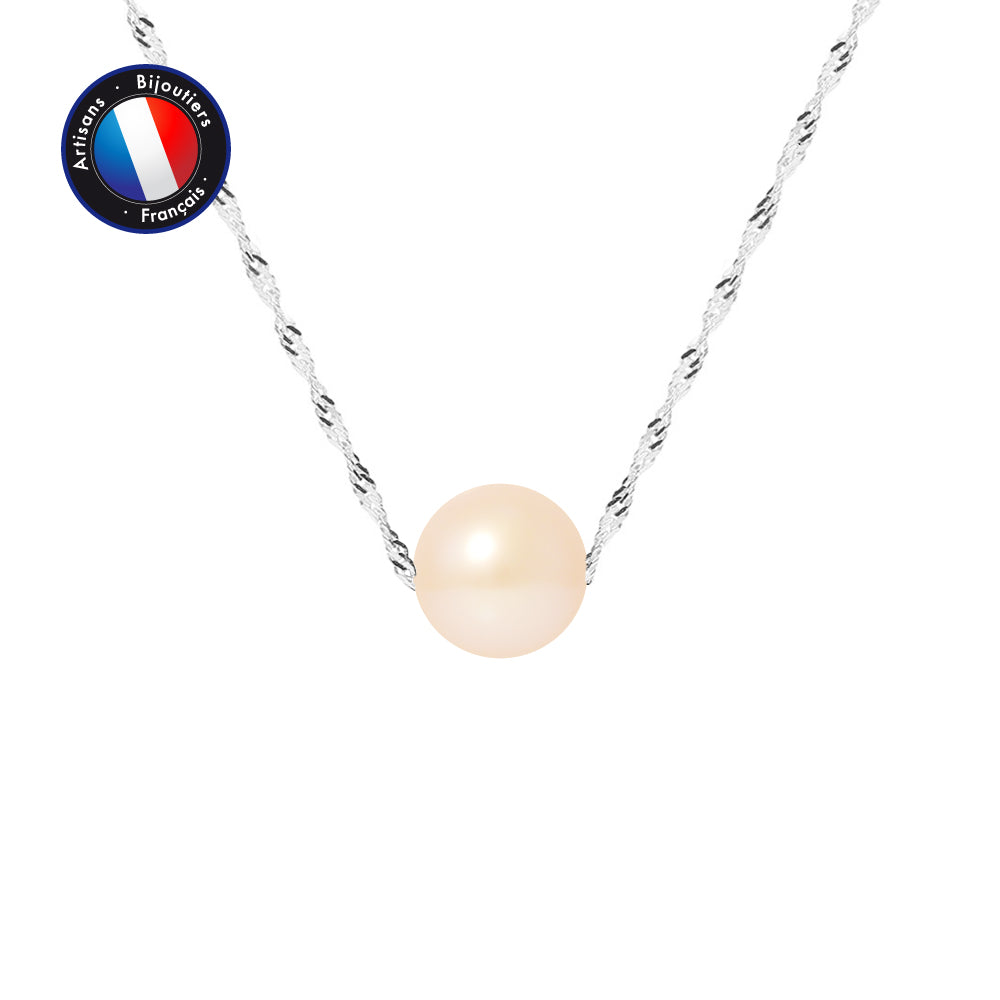 Collier en Or Blanc 9 Carats avec Perles de Culture Rose