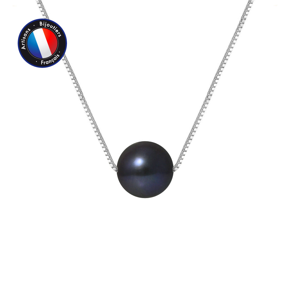 Collier en Or Blanc 9 Carats avec Perles de Culture Noire