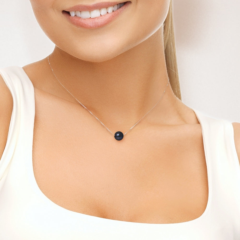 Collier en Or Blanc 9 Carats avec Perles de Culture Noire