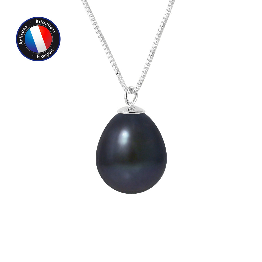 Collier en Or Blanc 9 Carats avec Perles de Culture Noire
