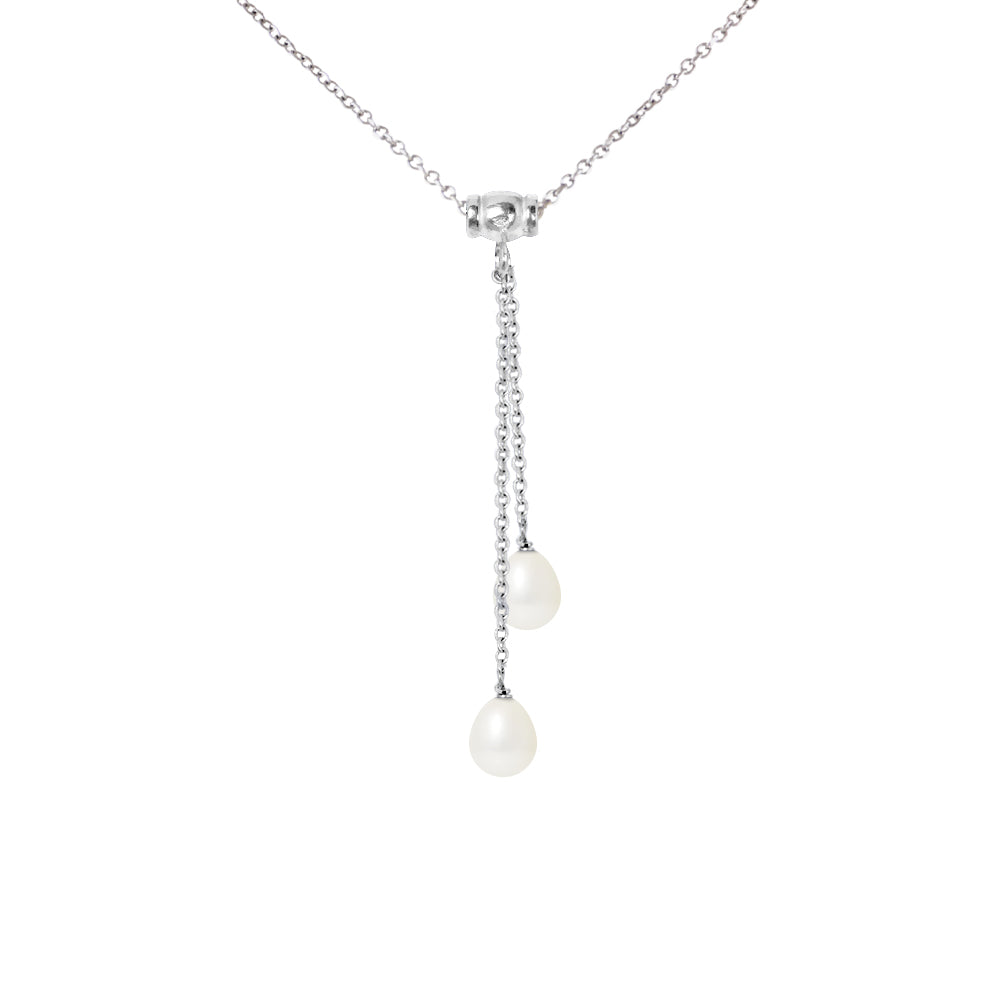 Collier Toi & Moi en Argent 925/1000 avec 2 Perles de Culture d'Eau Douce Blanche