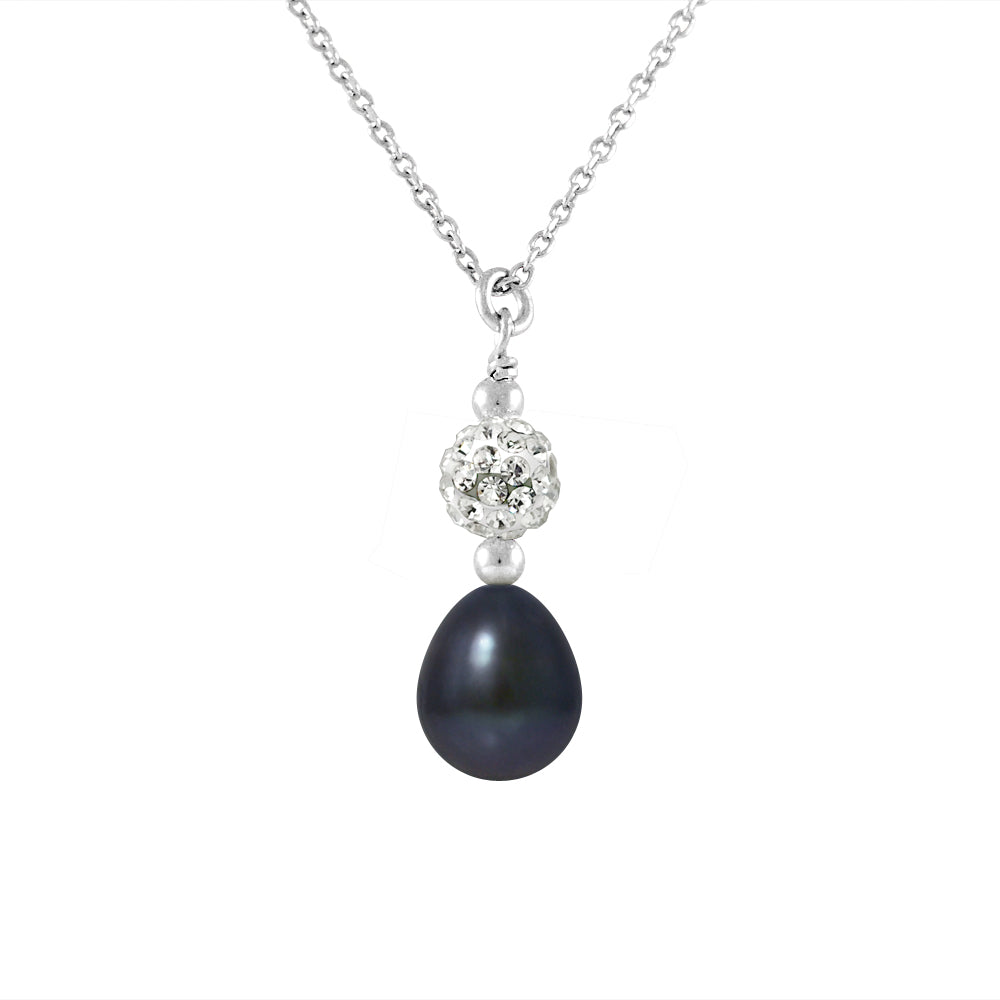 Collier- Perle de Culture d'Eau Douce- Diamètre 8-9 mm Noire - Argent 925 Millièmes