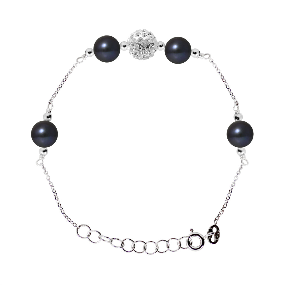 Bracelet en Argent 925/1000 avec 4 Perles de Culture Noire