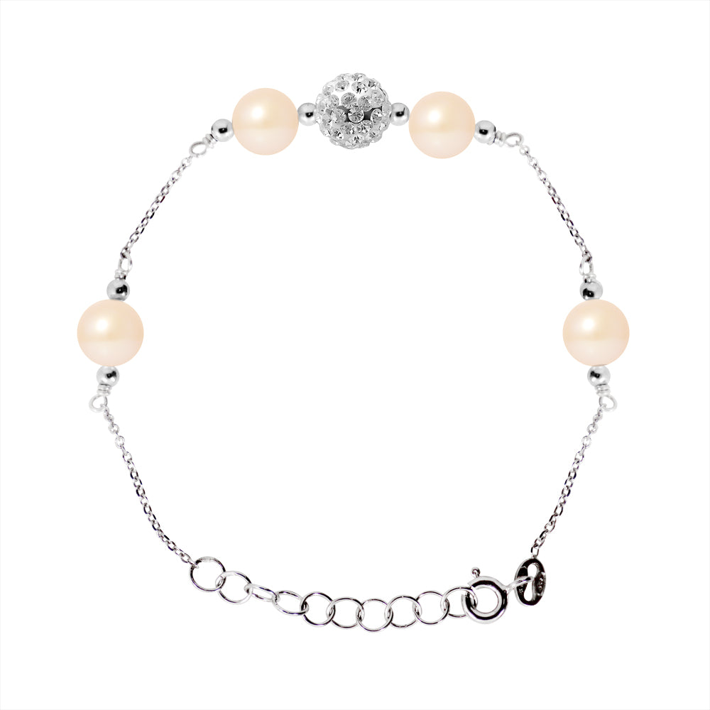 Bracelet en Argent 925/1000 avec 4 Perles de Culture Rose