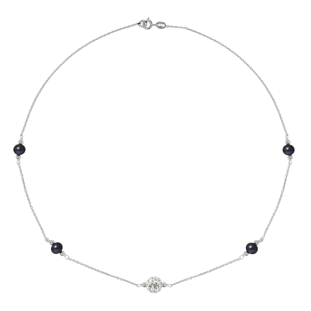 Collier CRISTAL en Argent 925/1000 avec Perles de Culture Noire