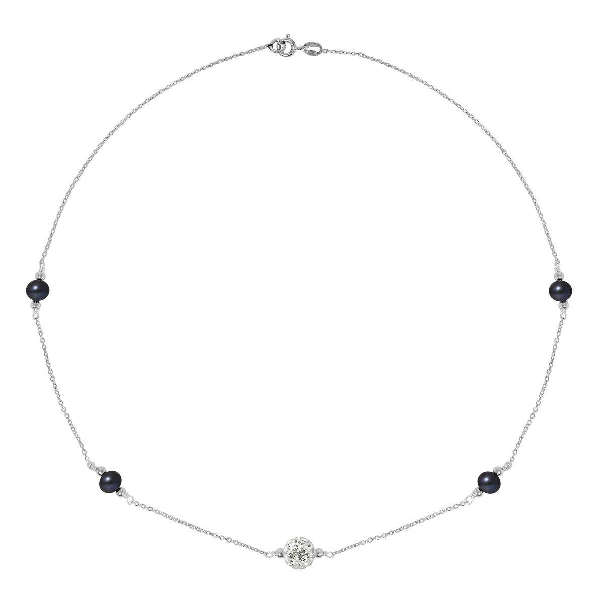 Collier CRISTAL en Argent 925/1000 avec Perles de Culture Noire