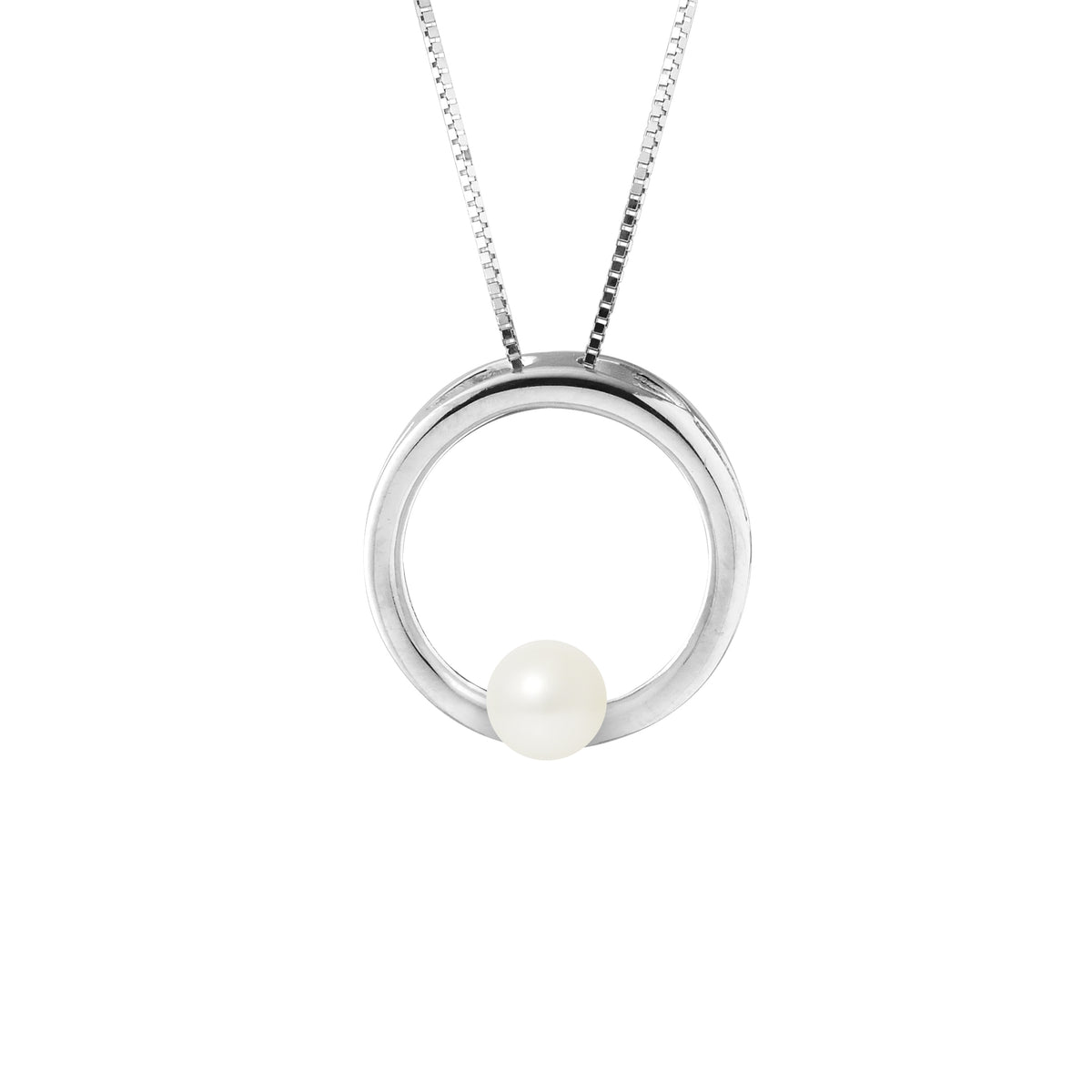 Collier Circle- Perle de Culture d'Eau Douce  Ronde 6-7  mm Blanc - Argent 925 Millièmes