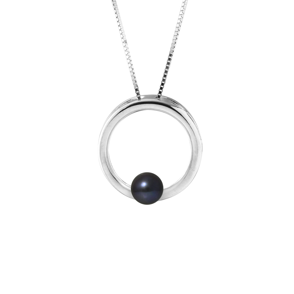 Collier Circle en Argent 925/1000 avec Perle de Culture Noire