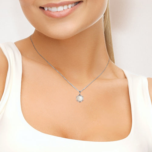 Collier Fleur- Perle de Culture d'Eau Douce  Bouton 8-9 mm Blanche - Argent 925 Millièmes