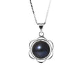 Collier Fleur- Perle de Culture d'Eau Douce  Bouton 8-9 mm Noire - Argent 925 Millièmes