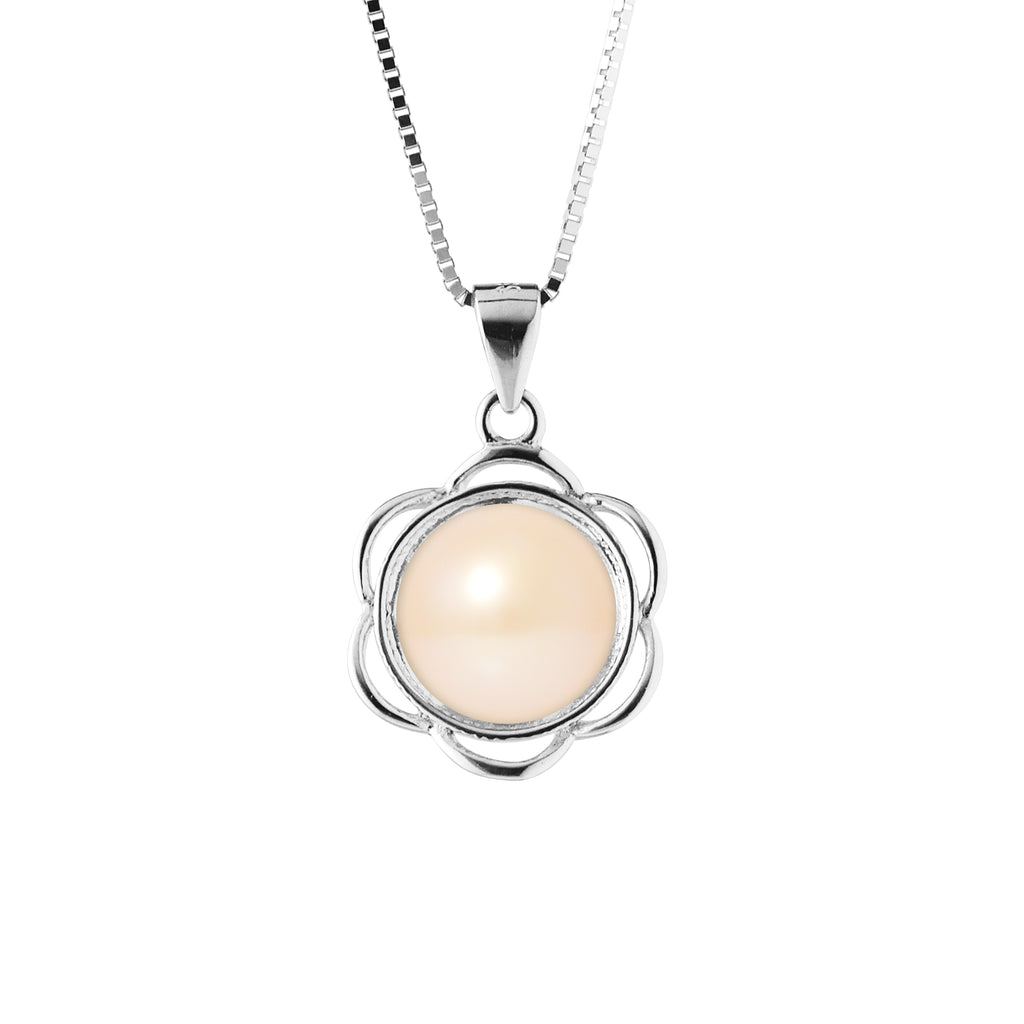 Collier Fleur- Perle de Culture d'Eau Douce  Rose Bouton 8-9 mm - Argent 925 Millièmes