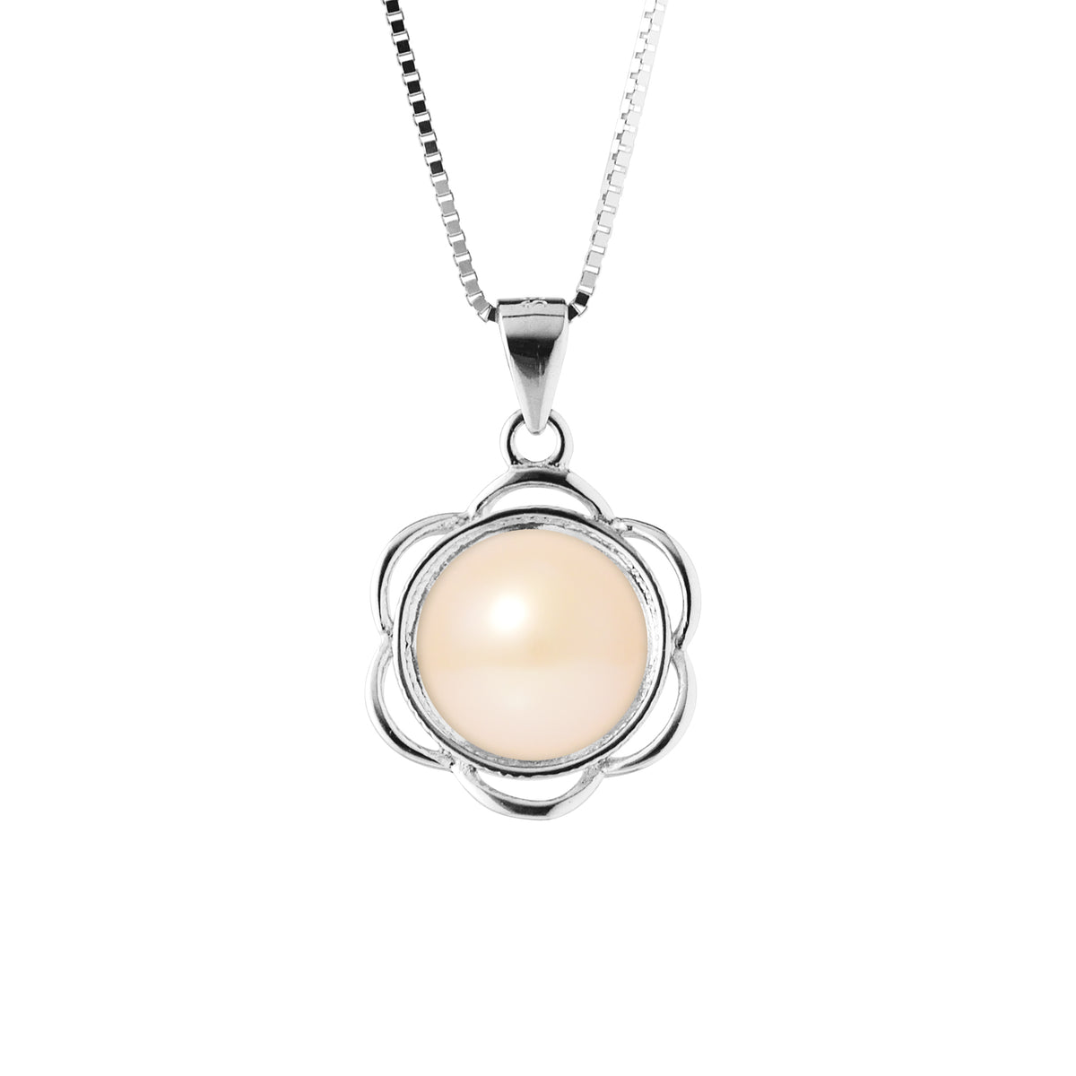 Collier Fleur- Perle de Culture d'Eau Douce  Rose Bouton 8-9 mm - Argent 925 Millièmes