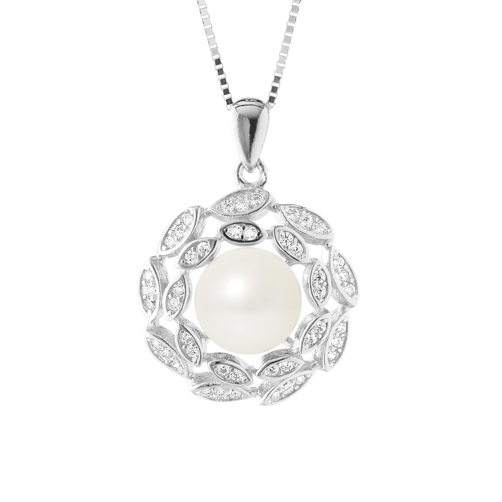 Collier Corolle en Argent 925/1000 avec Perle de Culture d'Eau Douce Blanche