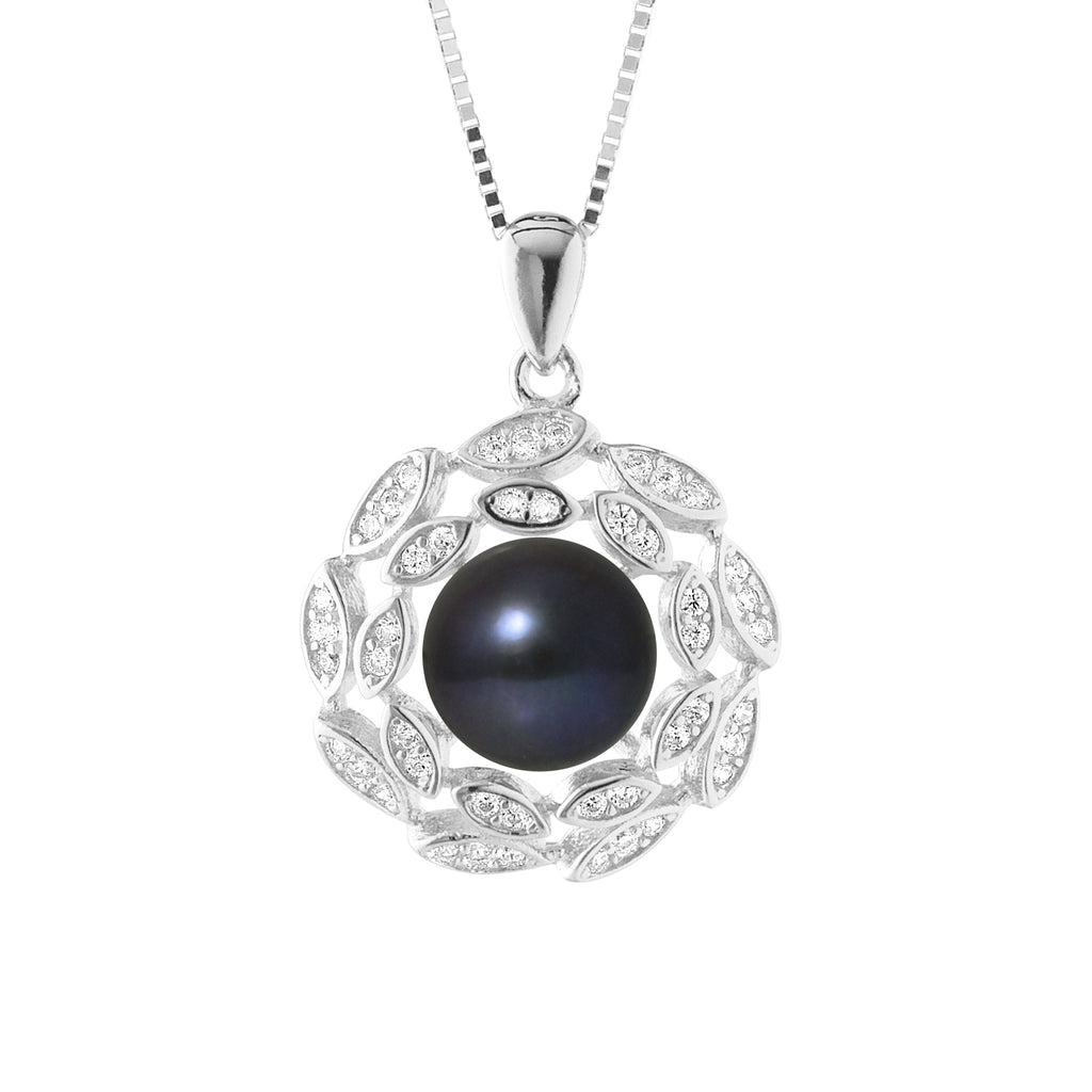 Collier Corolle en Argent 925/1000 avec Perle de Culture Noire