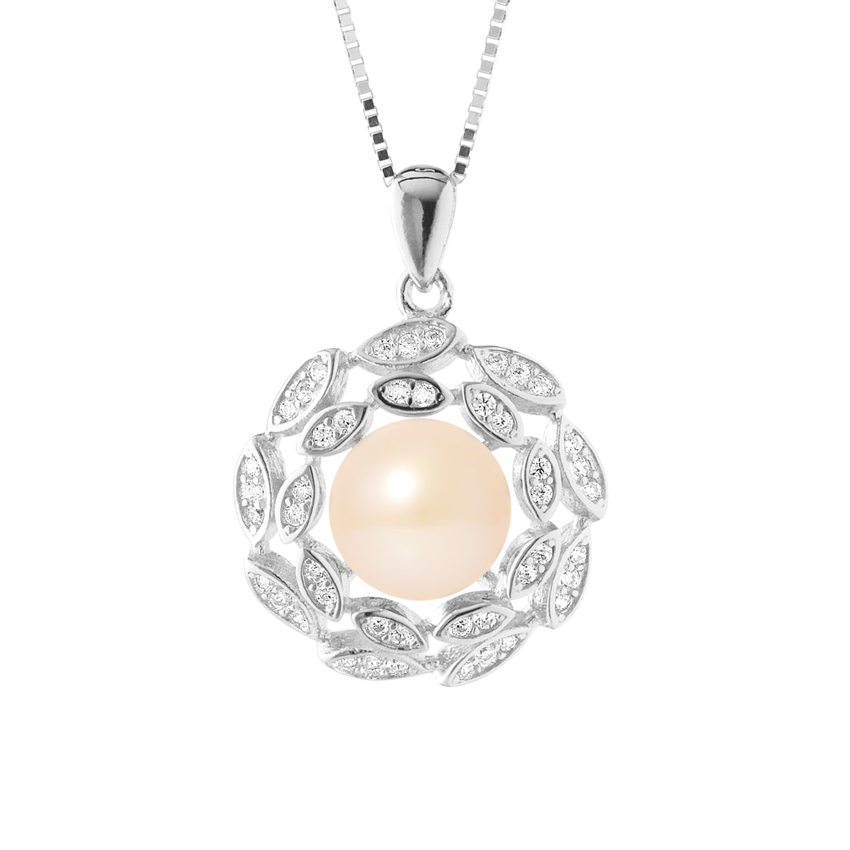 Collier Corolle en Argent 925/1000 avec Perle de Culture Rose
