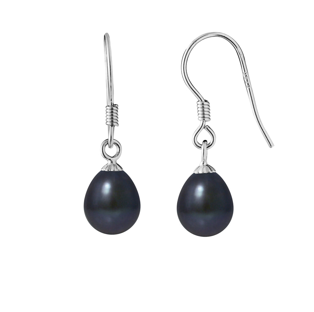 Boucles d'Oreilles en Argent 925/1000 avec Perles de Culture Noire
