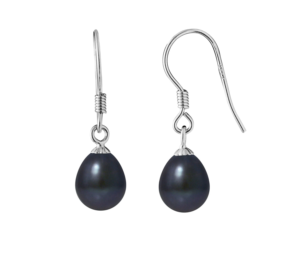 Boucles d'Oreilles en Argent 925/1000 avec Perles de Culture Noire