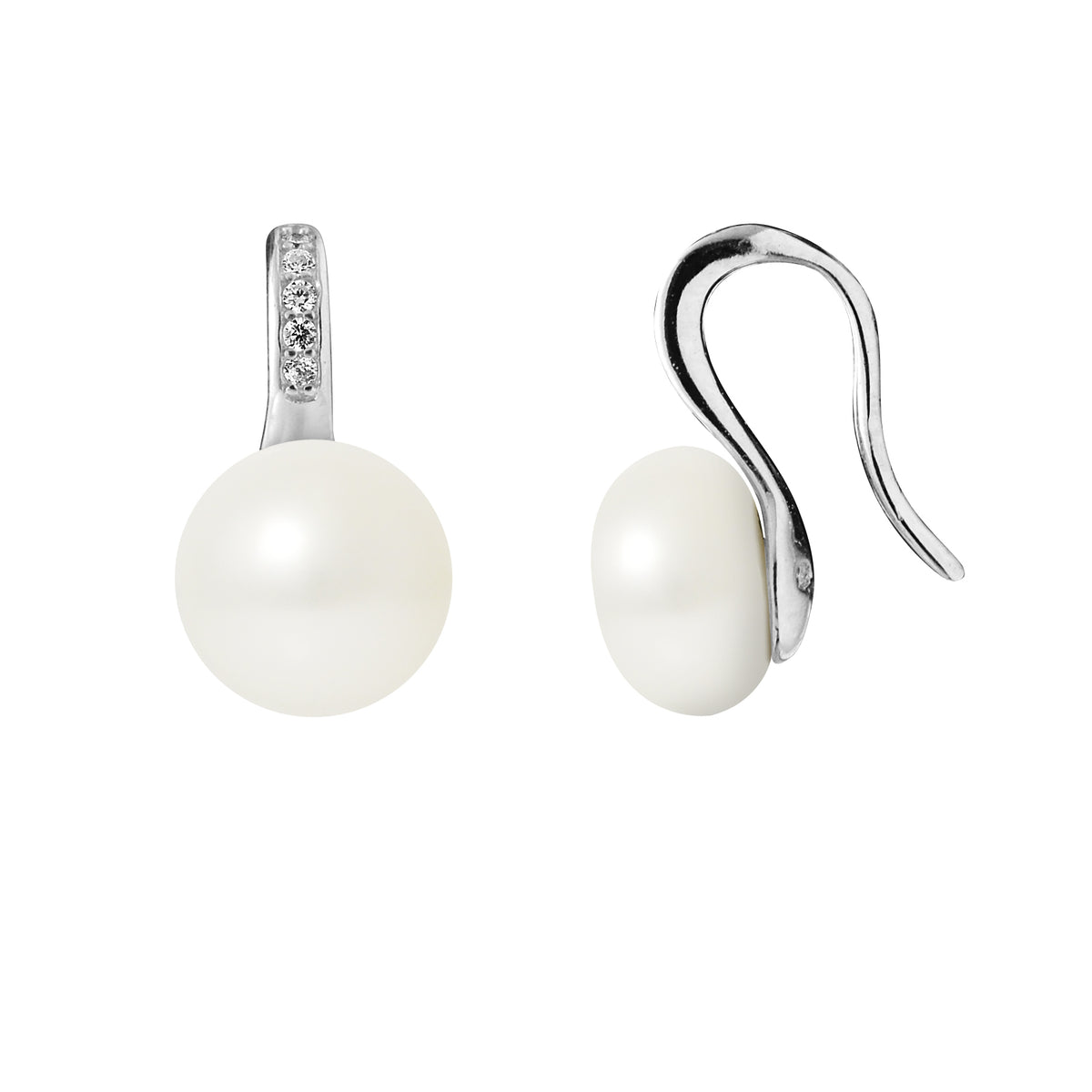 Boucles d'Oreilles Joaillerie en Argent 925/1000 avec Perles de Culture Blanche