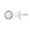 Boucles d'Oreilles Corolle en Argent 925/1000 avec Perles de Culture Blanche