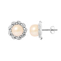 Boucles d'Oreilles Corolle en Argent 925/1000 avec Perles de Culture Rose