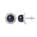 Boucles d'Oreilles Corolle en Argent 925/1000 avec Perles de Culture Noire