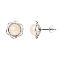 Boucles d'Oreilles Fleur en Argent 925/1000 avec Perles de Culture Rose