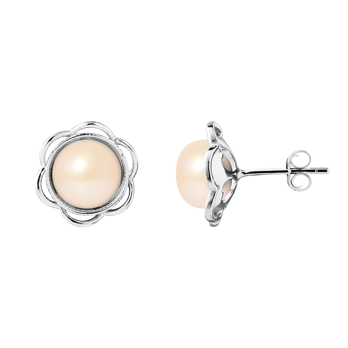 Boucles d'Oreilles Fleur en Argent 925/1000 avec Perles de Culture Rose
