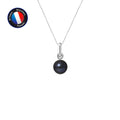 Pendentif Bélière avec Perle de Culture Noir et collier en Or Blanc 9 carats inclus