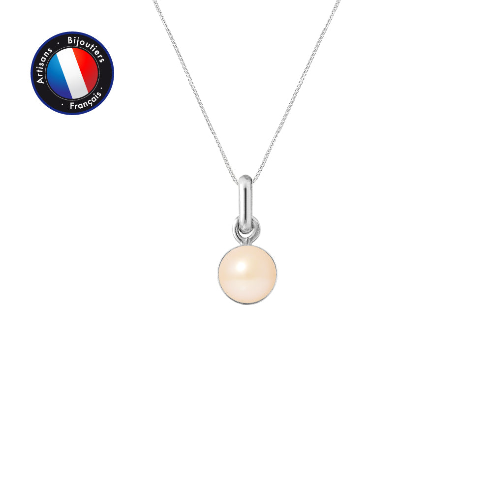 Pendentif Bélière avec Perle de Culture Rose et collier en Or Blanc 9 carats inclus
