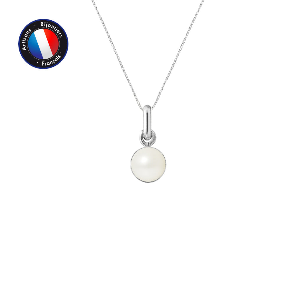 Pendentif Bélière avec Perle de Culture Blanche et collier en Or Blanc 9 carats inclus