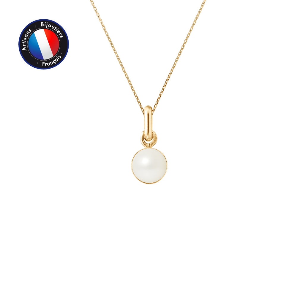 Pendentif Bélière avec Perle de Culture Blanche et chaine en Or Jaune 9 Carats inclus.