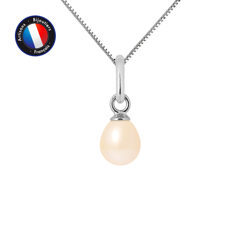 Pendentif avec Perle de Culture Rose et collier en Or blanc 9 Carats Inclus